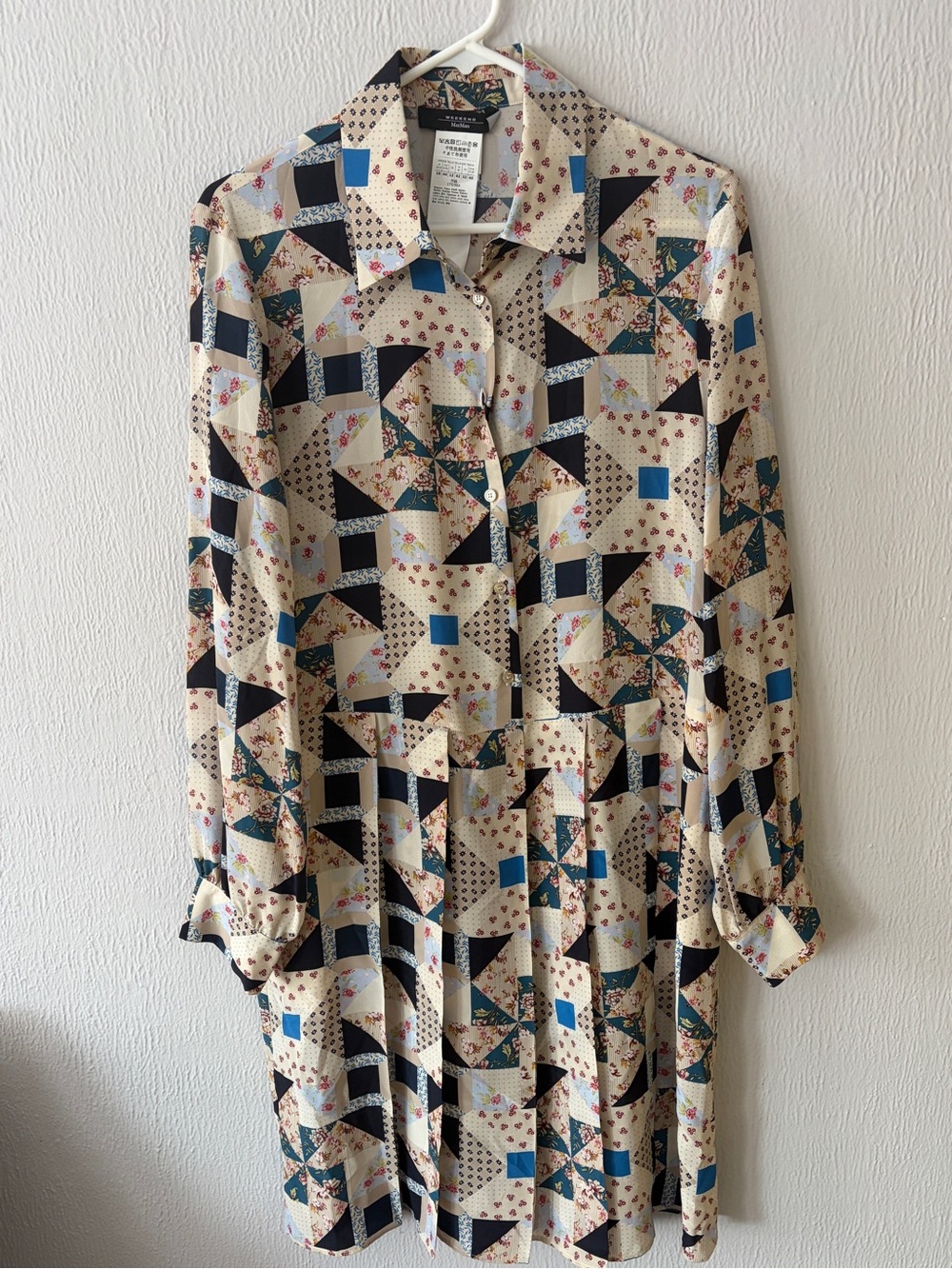 Weekend Max Mara Silk Patchwork-Print Long Sleeve Dress L New with Tags